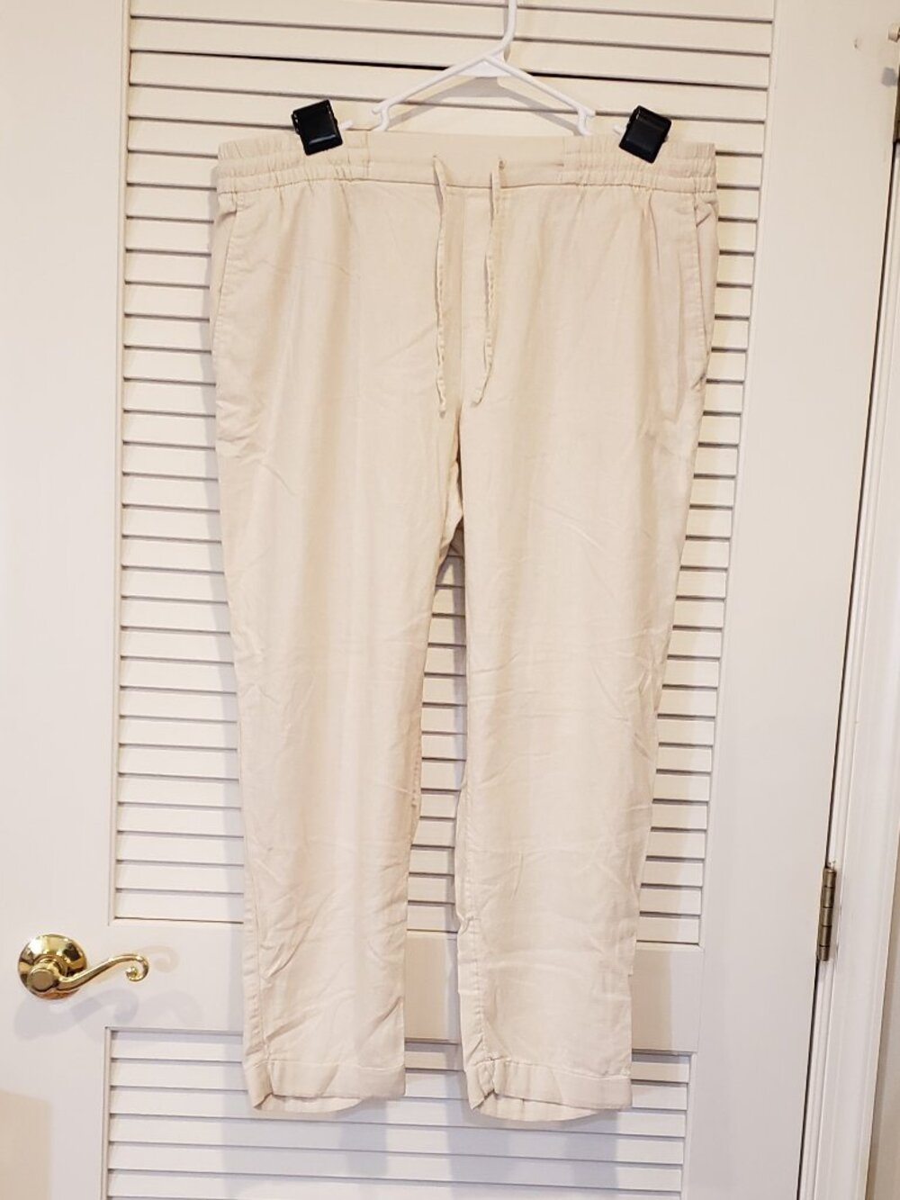 Old Navy Women's high waist linen blend beige/cream drawstring pants Size Large